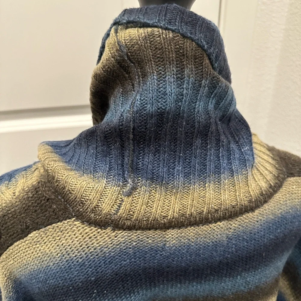 Striped Cowl Neck Sweater - Blue and Brown - Picture 13 of 15